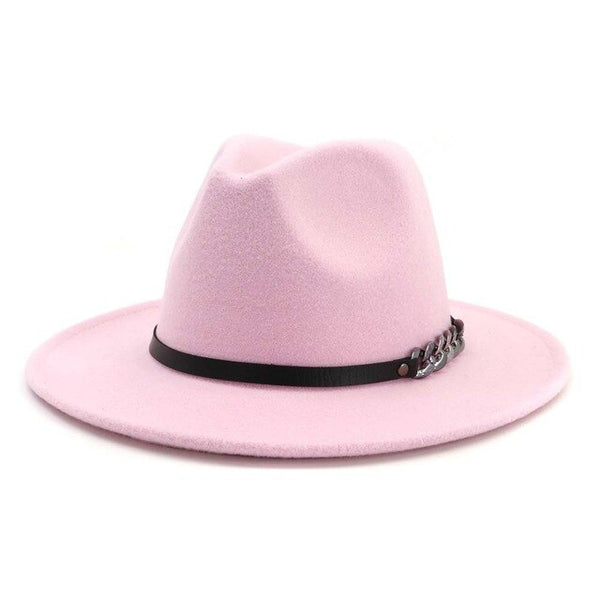 Men Women Flat Brim Panama Style Wool Fedora Hat
