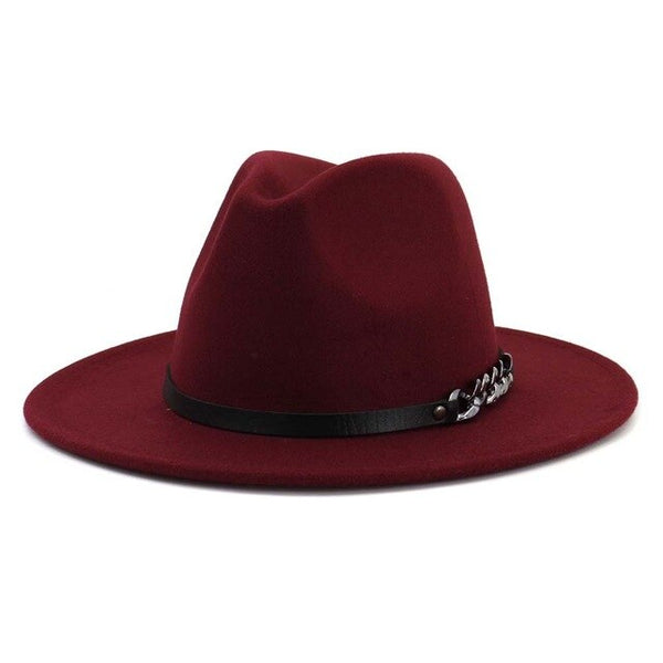 Men Women Flat Brim Panama Style Wool Fedora Hat