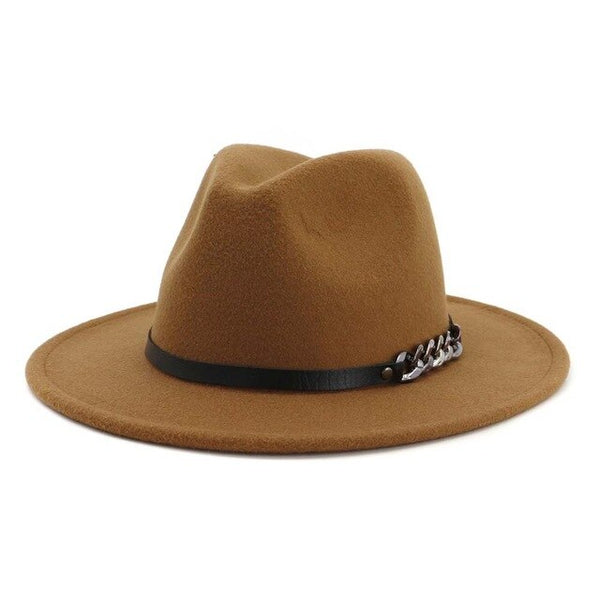 Men Women Flat Brim Panama Style Wool Fedora Hat
