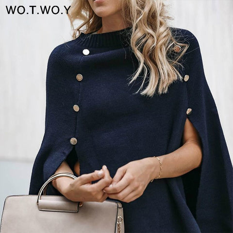Knitted Cloak Sweater Women Casual Loose Shawl Autumn Winter