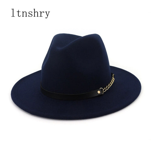 Felt Fedora Hats With Belt Wide Flat Brim Jazz