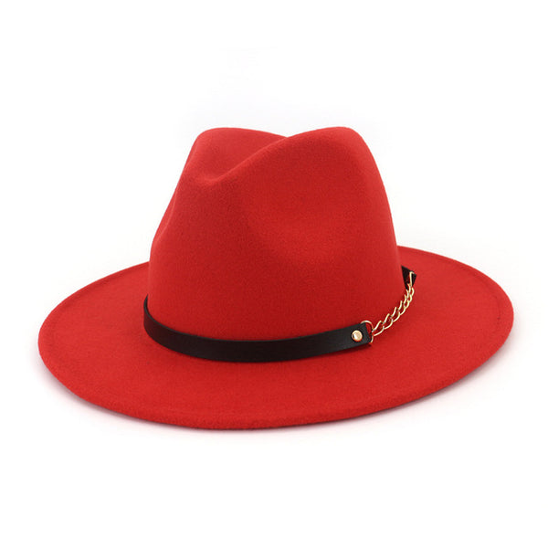 Felt Fedora Hats With Belt Wide Flat Brim Jazz
