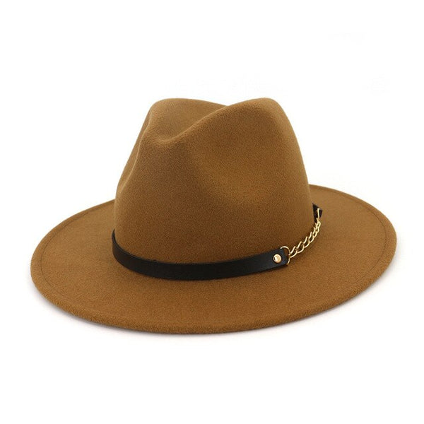 Felt Fedora Hats With Belt Wide Flat Brim Jazz