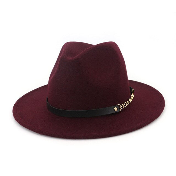 Felt Fedora Hats With Belt Wide Flat Brim Jazz