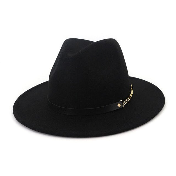 Felt Fedora Hats With Belt Wide Flat Brim Jazz