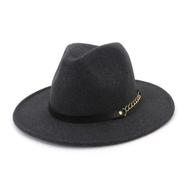 Felt Fedora Hats With Belt Wide Flat Brim Jazz