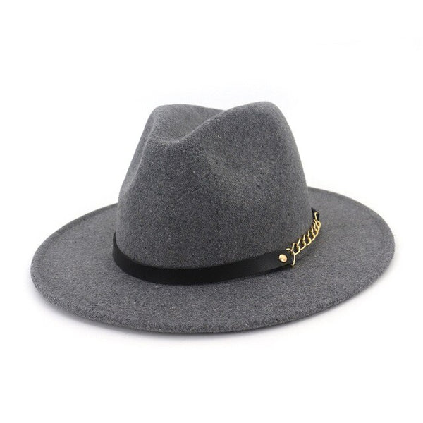 Felt Fedora Hats With Belt Wide Flat Brim Jazz