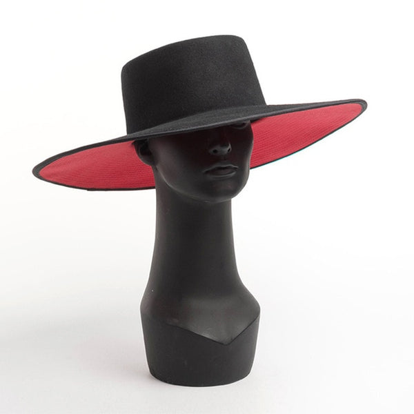 TWO TONE WOOL FEDORA Winter Warm Wide Brim Women Hats Red Black
