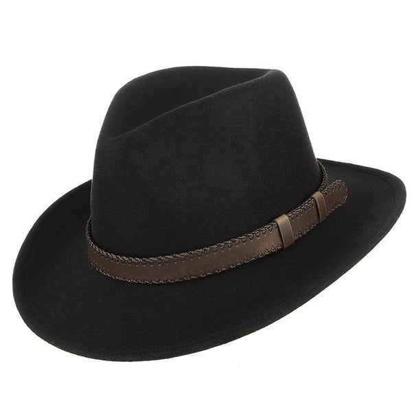 Men/Women Wide Brim Wool Hat  With Leather Belt Band
