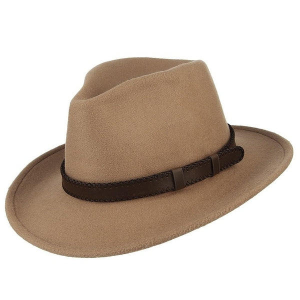 Men/Women Wide Brim Wool Hat  With Leather Belt Band