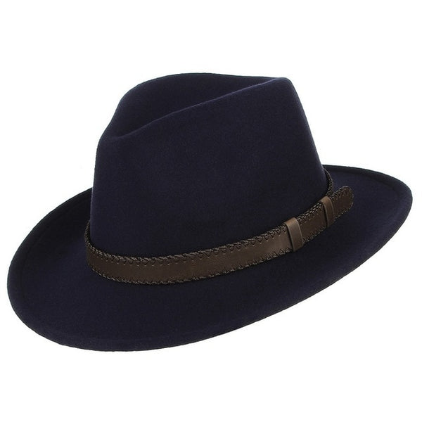 Men/Women Wide Brim Wool Hat  With Leather Belt Band