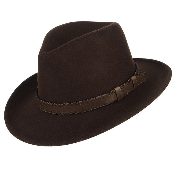 Men/Women Wide Brim Wool Hat  With Leather Belt Band