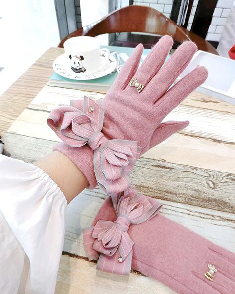 Fashion Women Big Bow Knot Touch Screen Gloves Winter