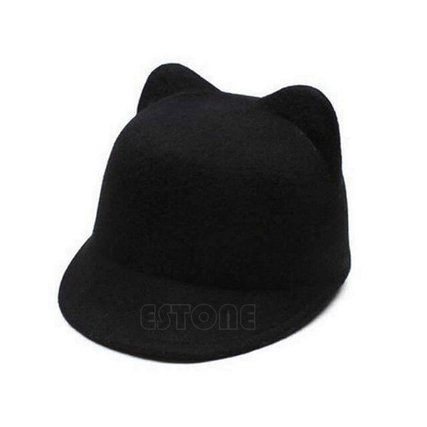 Devil Hat Cute Kitty Cat Ears Wool Derby Bowler Cap