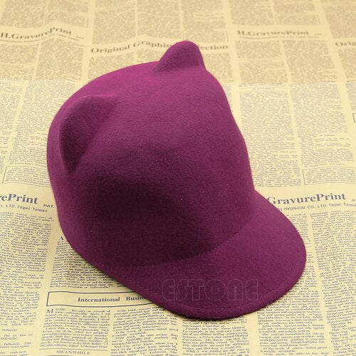 Devil Hat Cute Kitty Cat Ears Wool Derby Bowler Cap
