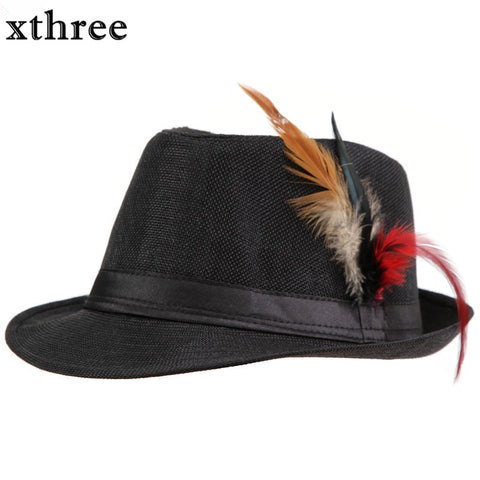 Trendy Unisex Side with feathers Fedora Trilby Gangster Cap For Women
