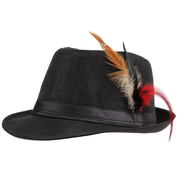 Trendy Unisex Side with feathers Fedora Trilby Gangster Cap For Women