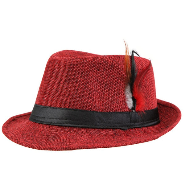 Trendy Unisex Side with feathers Fedora Trilby Gangster Cap For Women