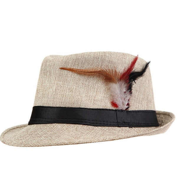 Trendy Unisex Side with feathers Fedora Trilby Gangster Cap For Women