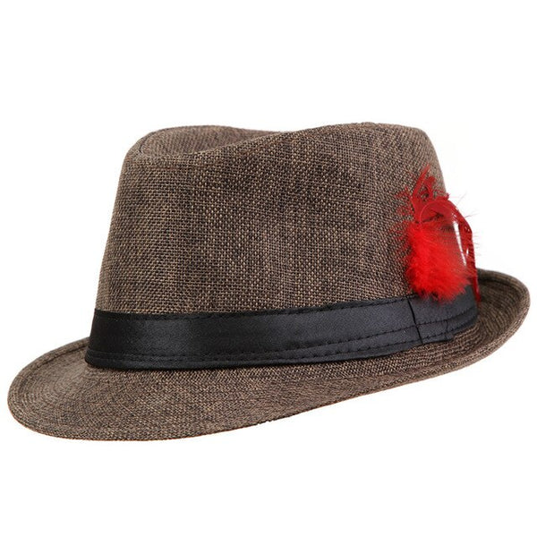 Trendy Unisex Side with feathers Fedora Trilby Gangster Cap For Women