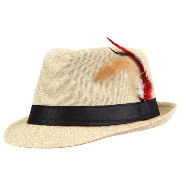 Trendy Unisex Side with feathers Fedora Trilby Gangster Cap For Women