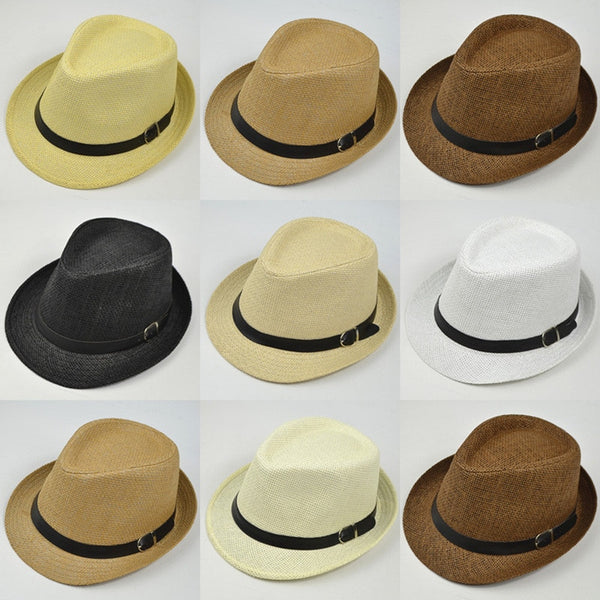 Retro Straw Fedoras Plaid Hats Cap Classic Version