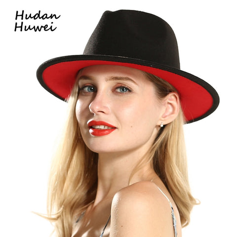 US Mens Women Black Red Patchwork Jazz Fedoras