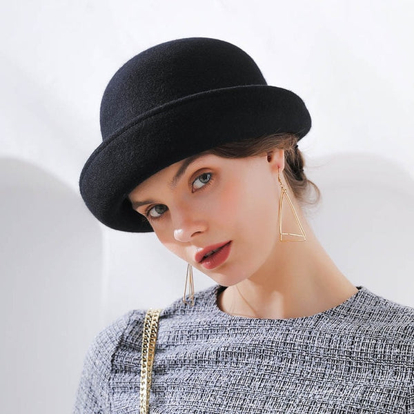 Flanging Floral Wool Felt Fedoras Women's  Hats
