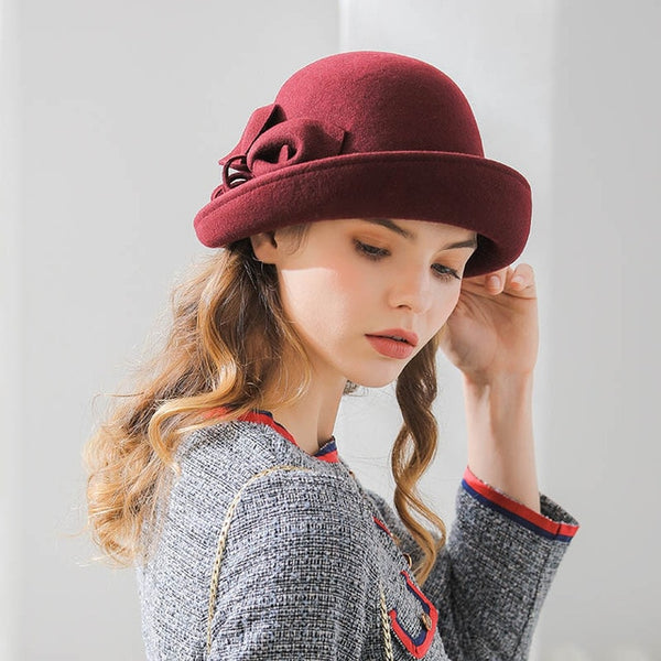 Flanging Floral Wool Felt Fedoras Women's  Hats