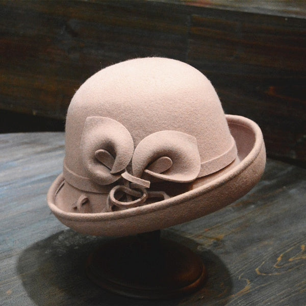 Flanging Floral Wool Felt Fedoras Women's  Hats